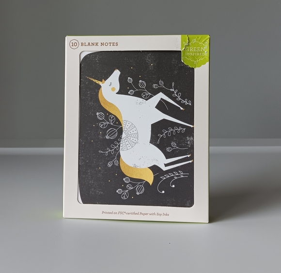 NEW Green Inspired Boxed Set of 10 Note Cards & Envelopes Unicorn Flowers Gift - Picture 2 of 6